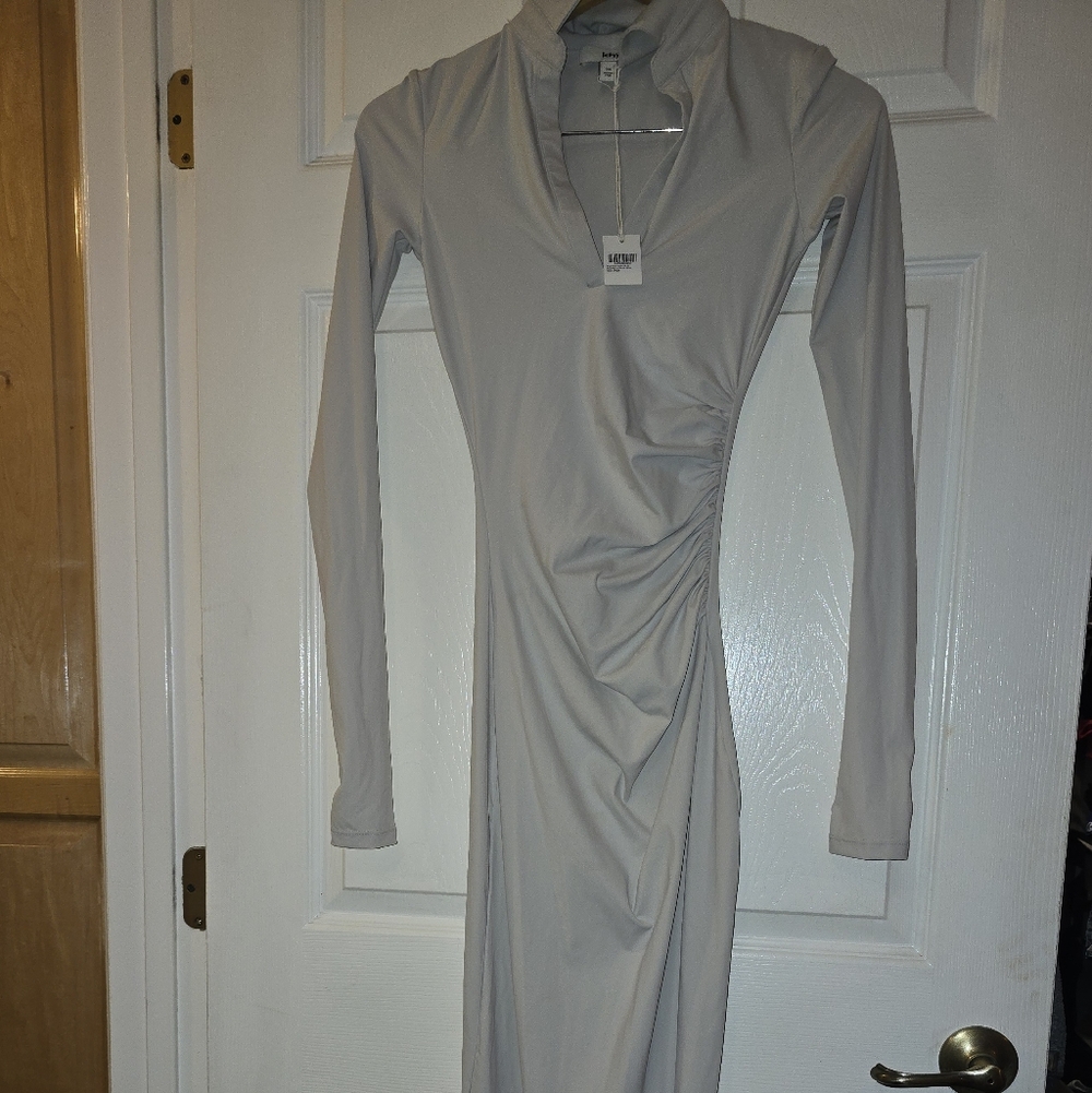 Khy Elegant Long Sleeve Gray Dress